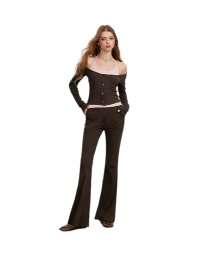 Contrast Tie Layered Pants Set