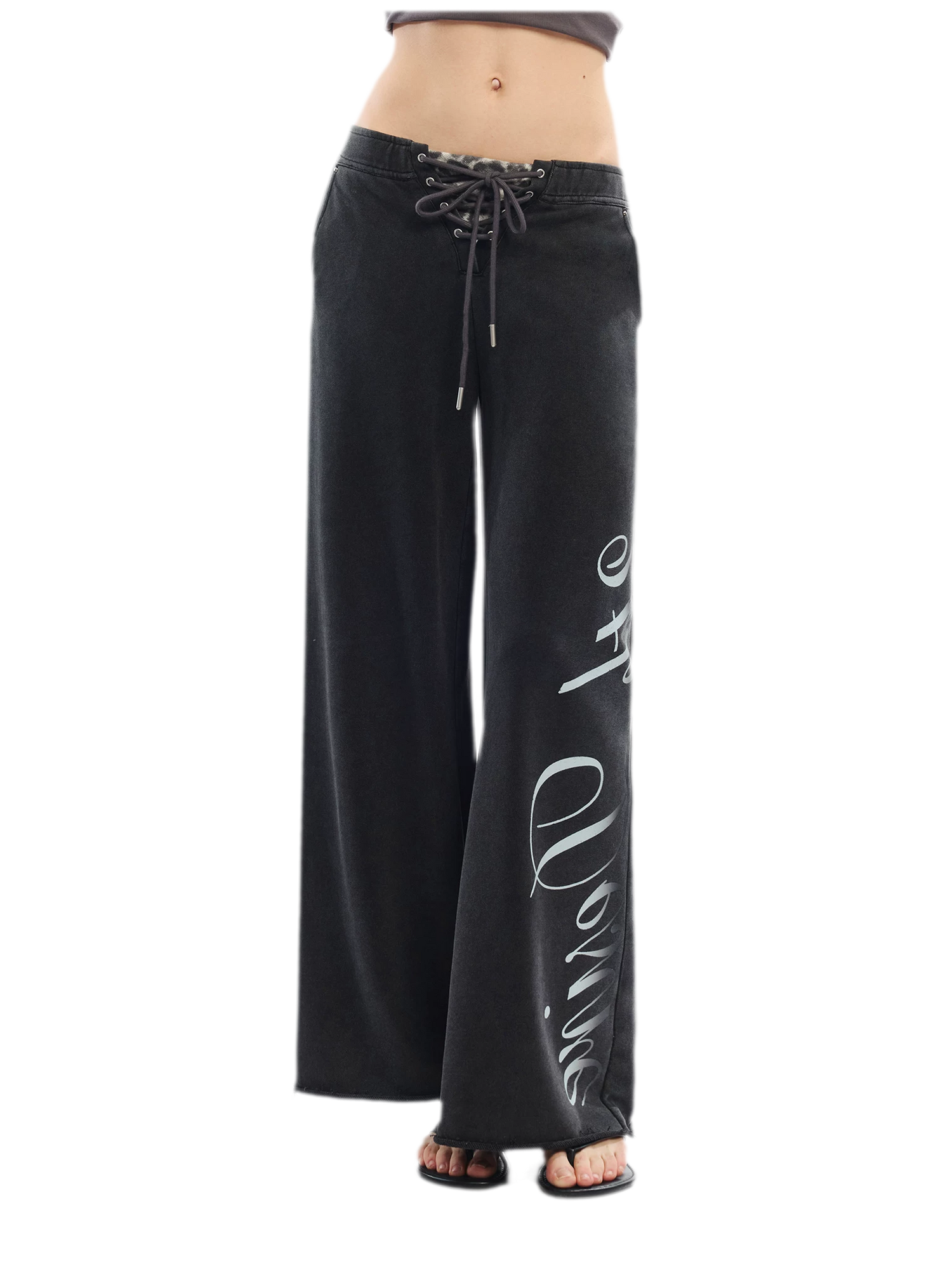 Vintage Letter Print Wide-Leg Pants