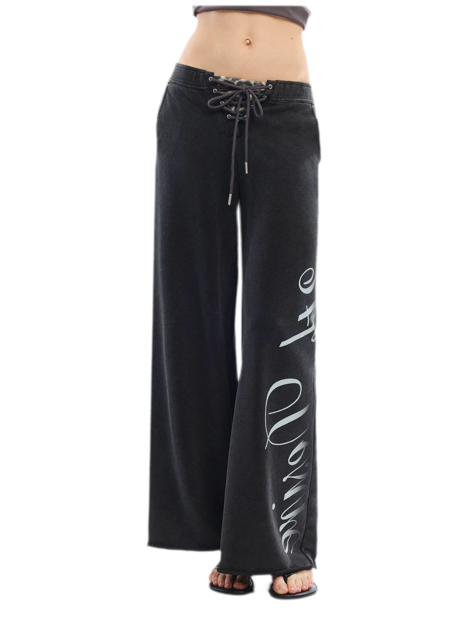 Vintage Letter Print Wide-Leg Pants