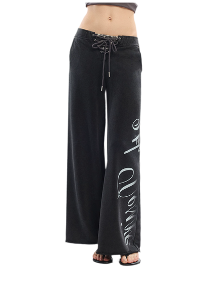 Vintage Letter Print Wide-Leg Pants