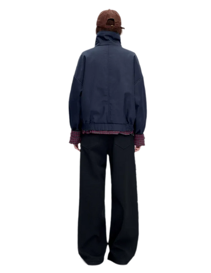 Vintage Plaid Padded Windbreaker Jacket