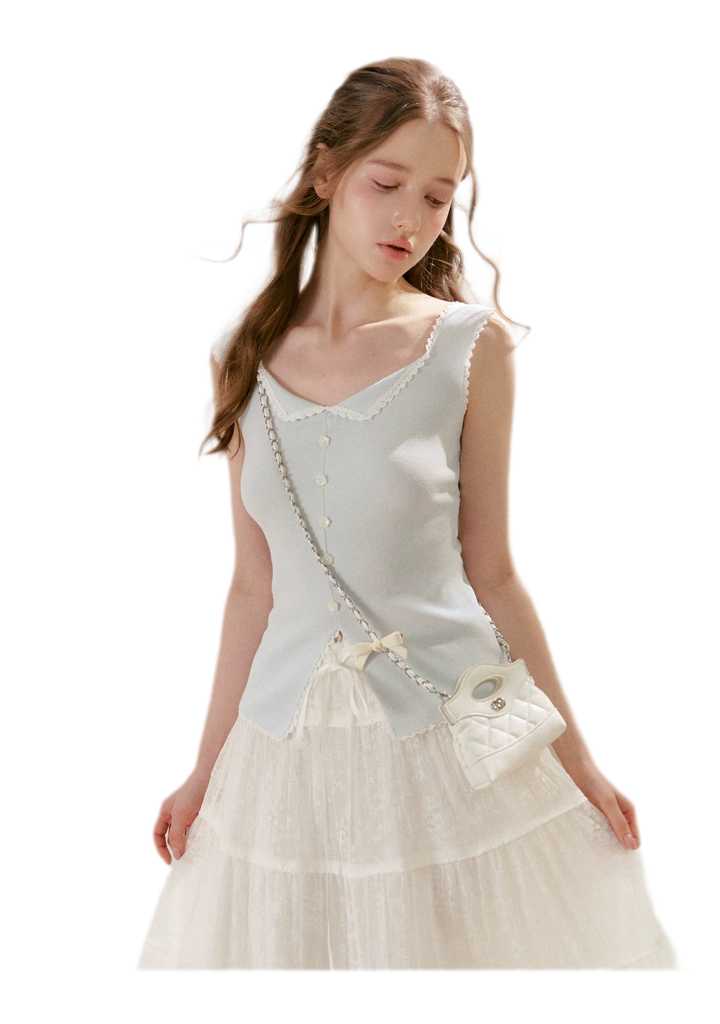Lace Trim Knit Vest