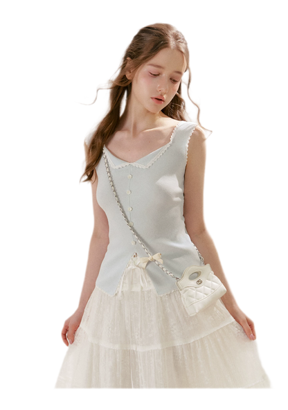 Lace Trim Knit Vest