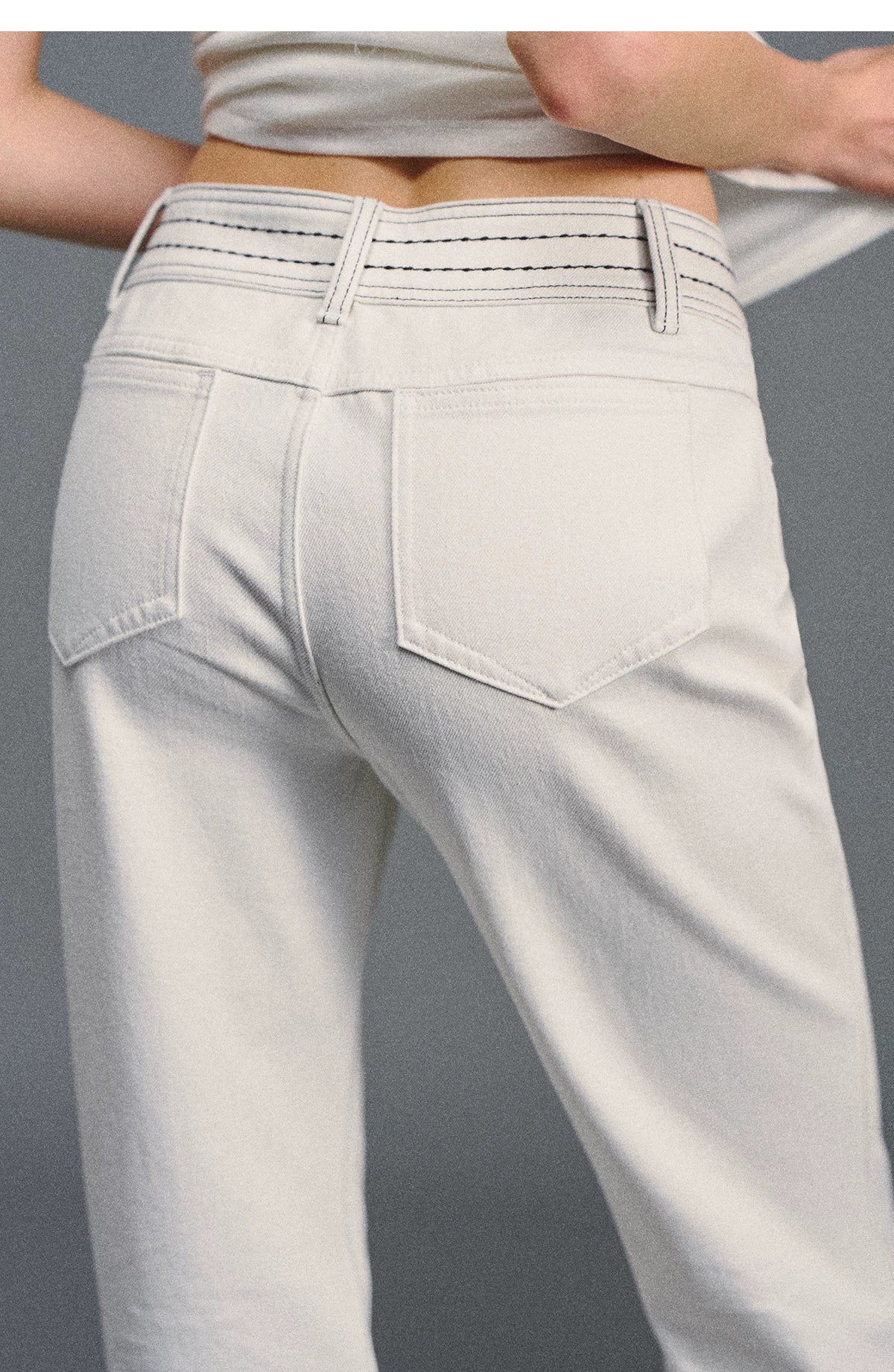 Textured White Contrast Waist Low-Rise Flared Pants