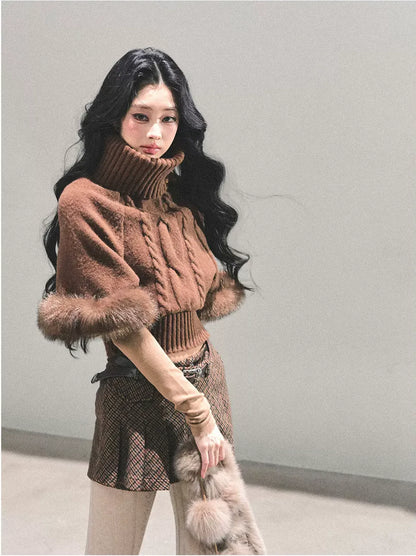 モヘアケーブル編みタートルネックセーター