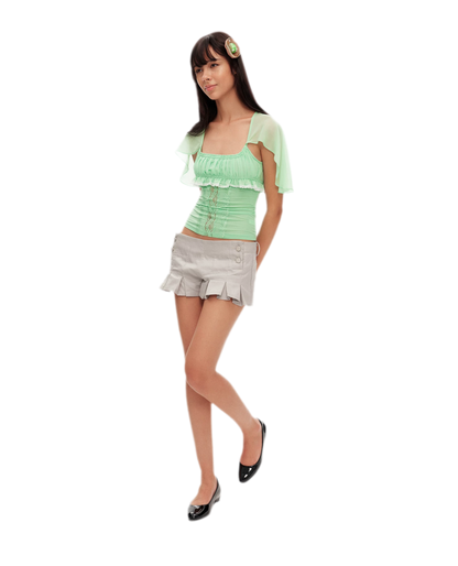 Pleated High-Waisted Double-Breasted Shorts