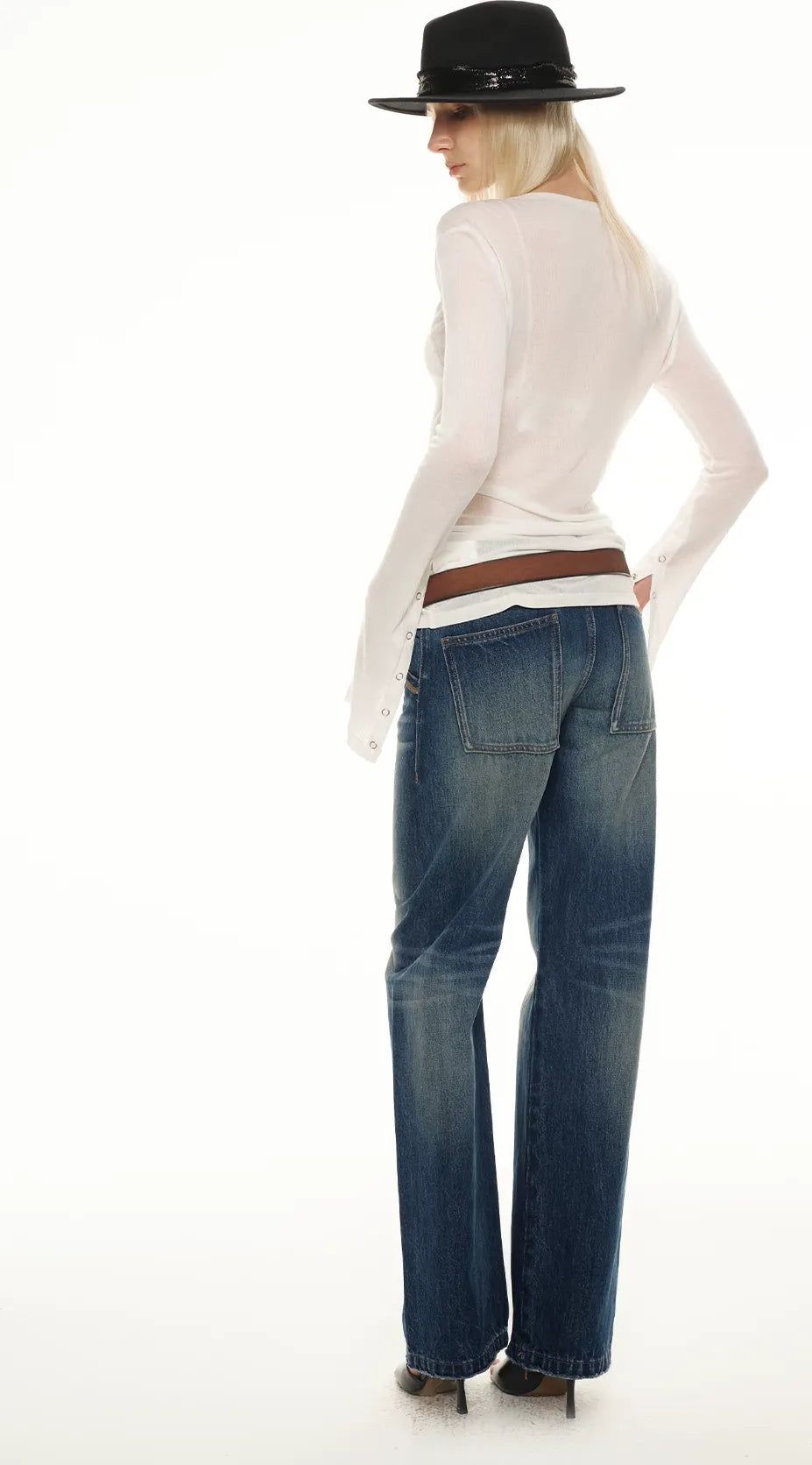 Classic Vintage Washed Distressed Wide-Leg Jeans