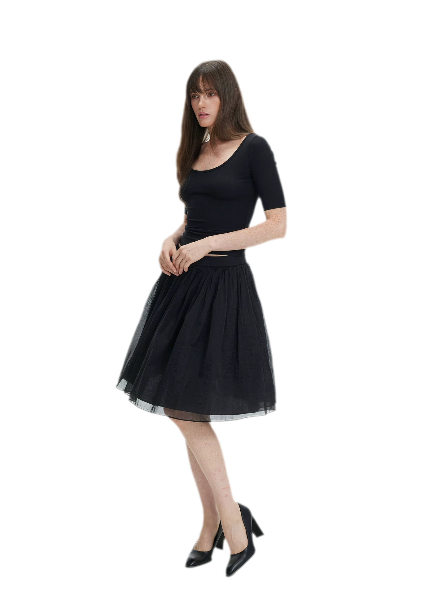 Pleated Chiffon Midi Skirt