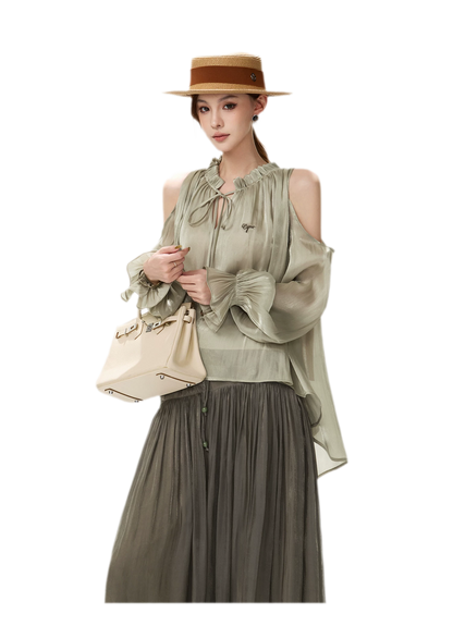 Pearlescent Crushed Chiffon Skirt-Pants