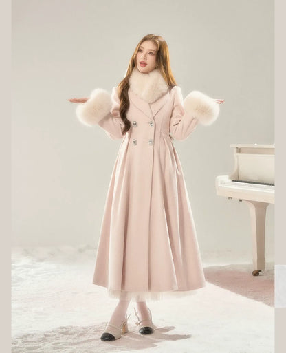 Double-Breasted Cinched Wool Blend Coat