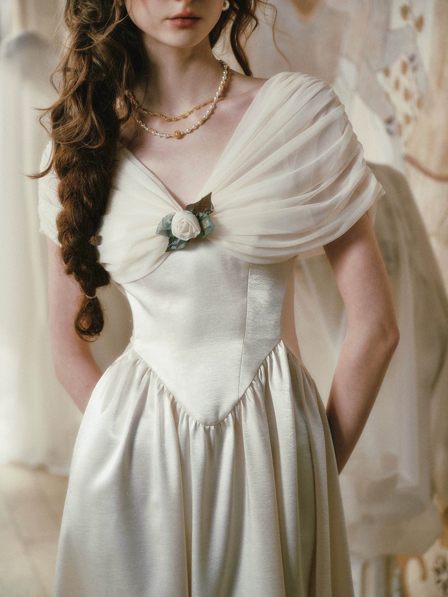 Ruching Rose A-Line Dress
