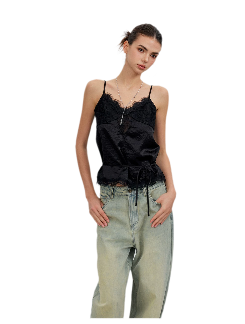 Lace Tie Waist Satin Camisole