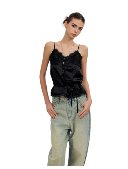 Lace Tie Waist Satin Camisole