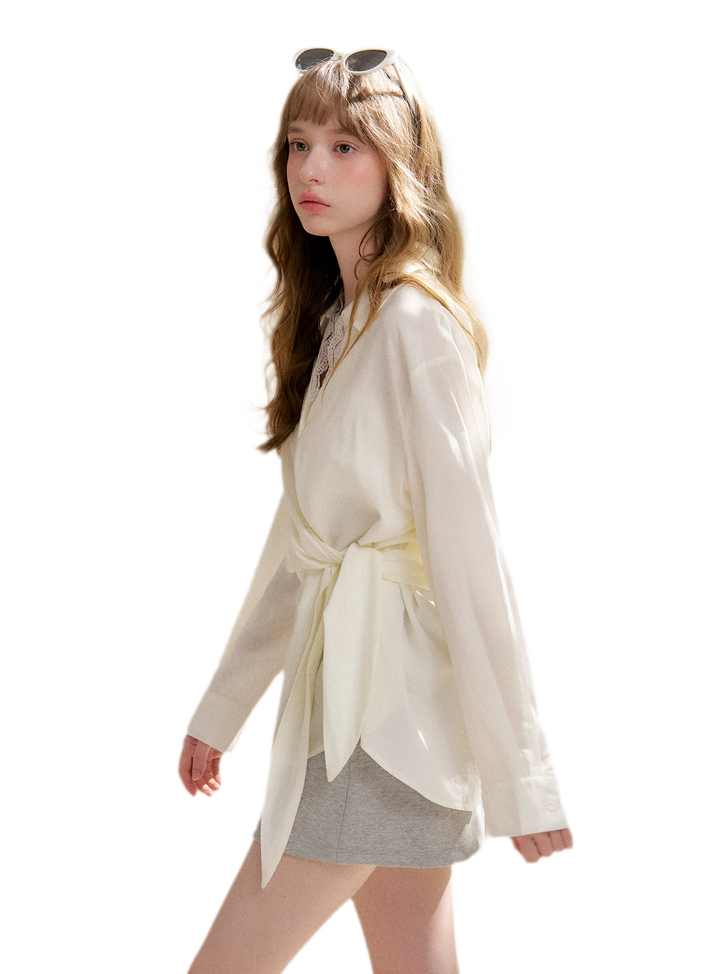 Tencel Lace V-Neck Long Sleeve Shirt