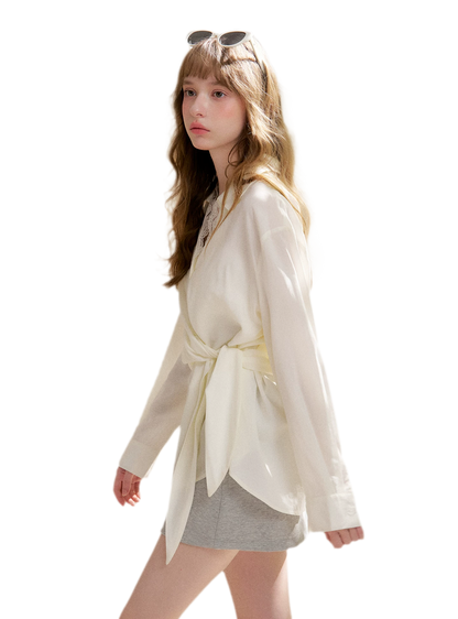 Tencel Lace V-Neck Long Sleeve Shirt