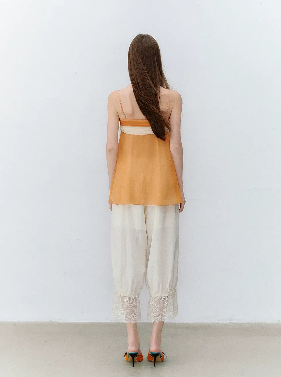 Relaxed Fit Tencel Lace Patchwork Wide Leg Pants