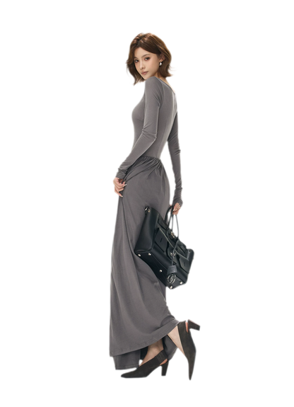 Vintage Square-Neck Paneled Maxi Dress