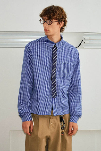 Plaid Tie-Front Long-Sleeve Shirt