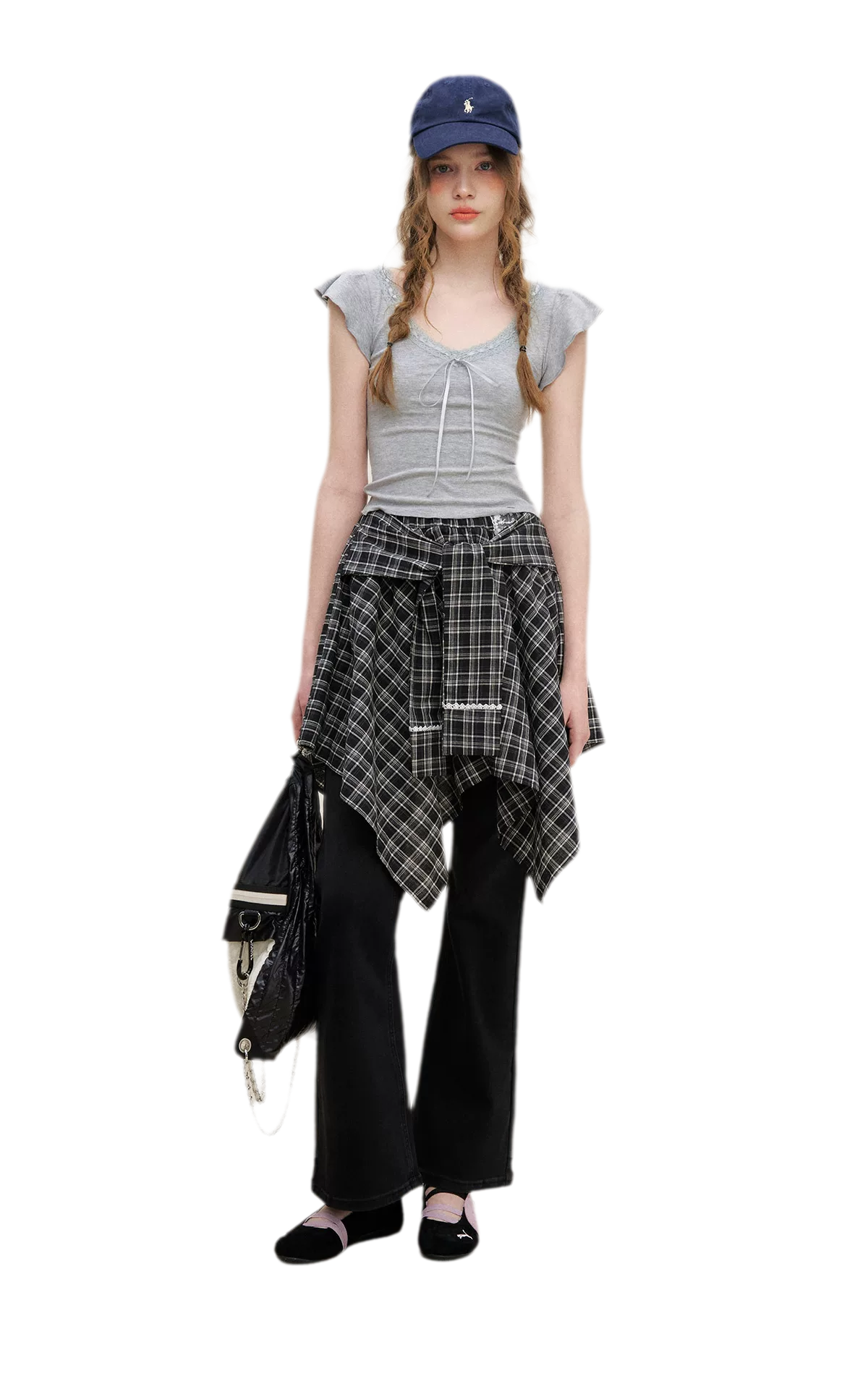 Asymmetric Lace Patchwork Plaid Skirt/Top