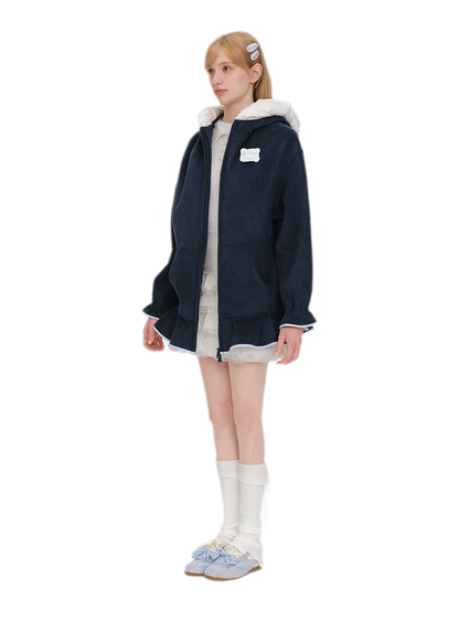 Plush Lace-Trimmed Bear Hoodie