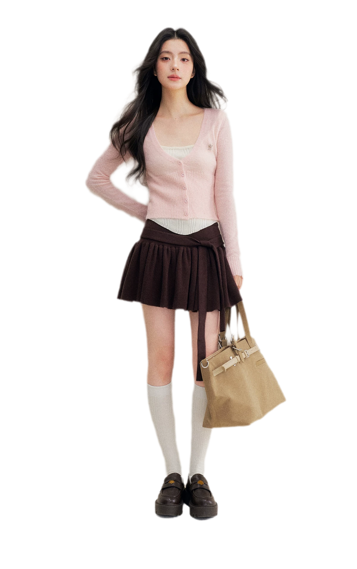 Brushed Contrast V-Neck Sweater