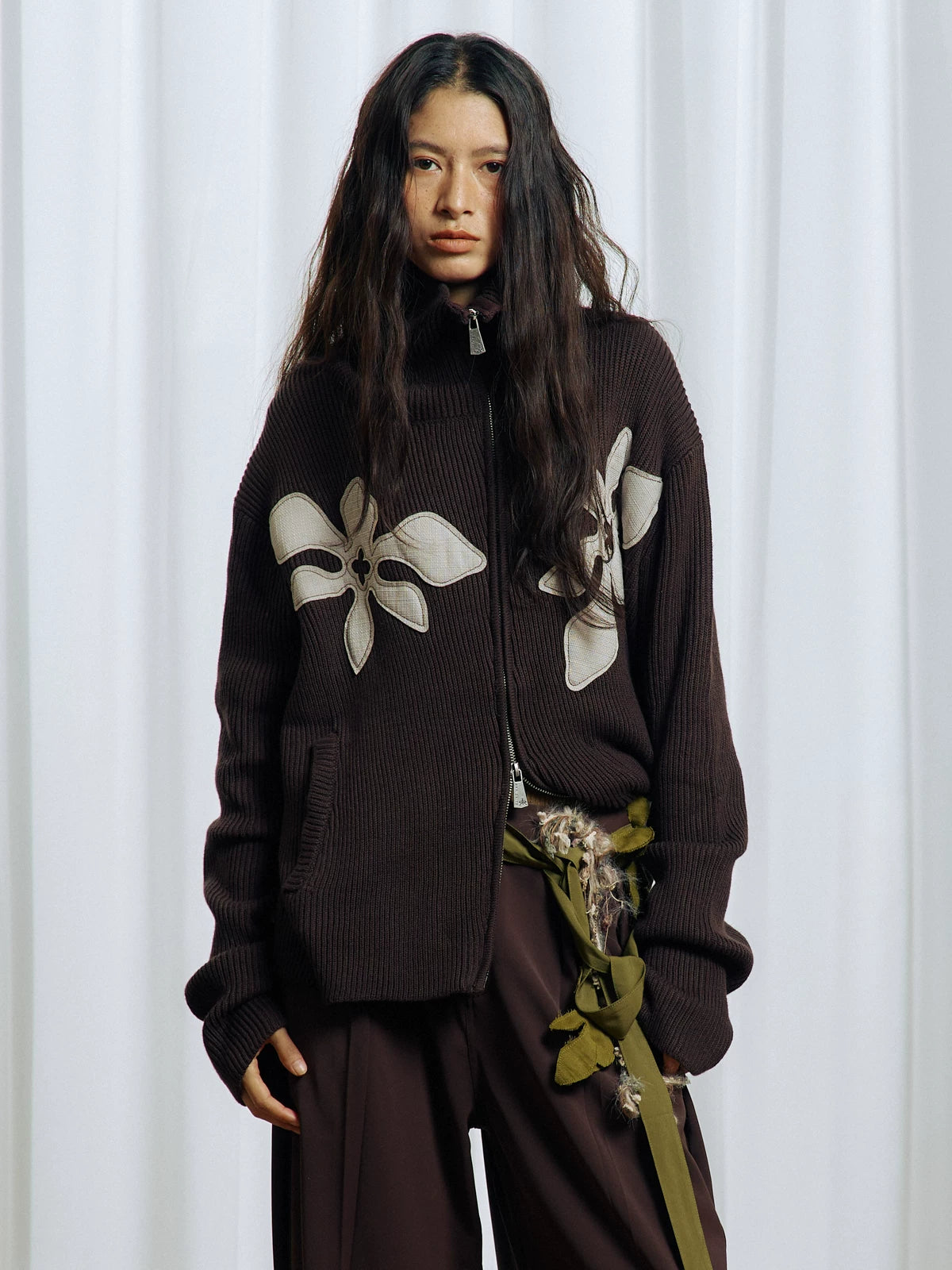 Appliqué Zip-Up Knit Jacket