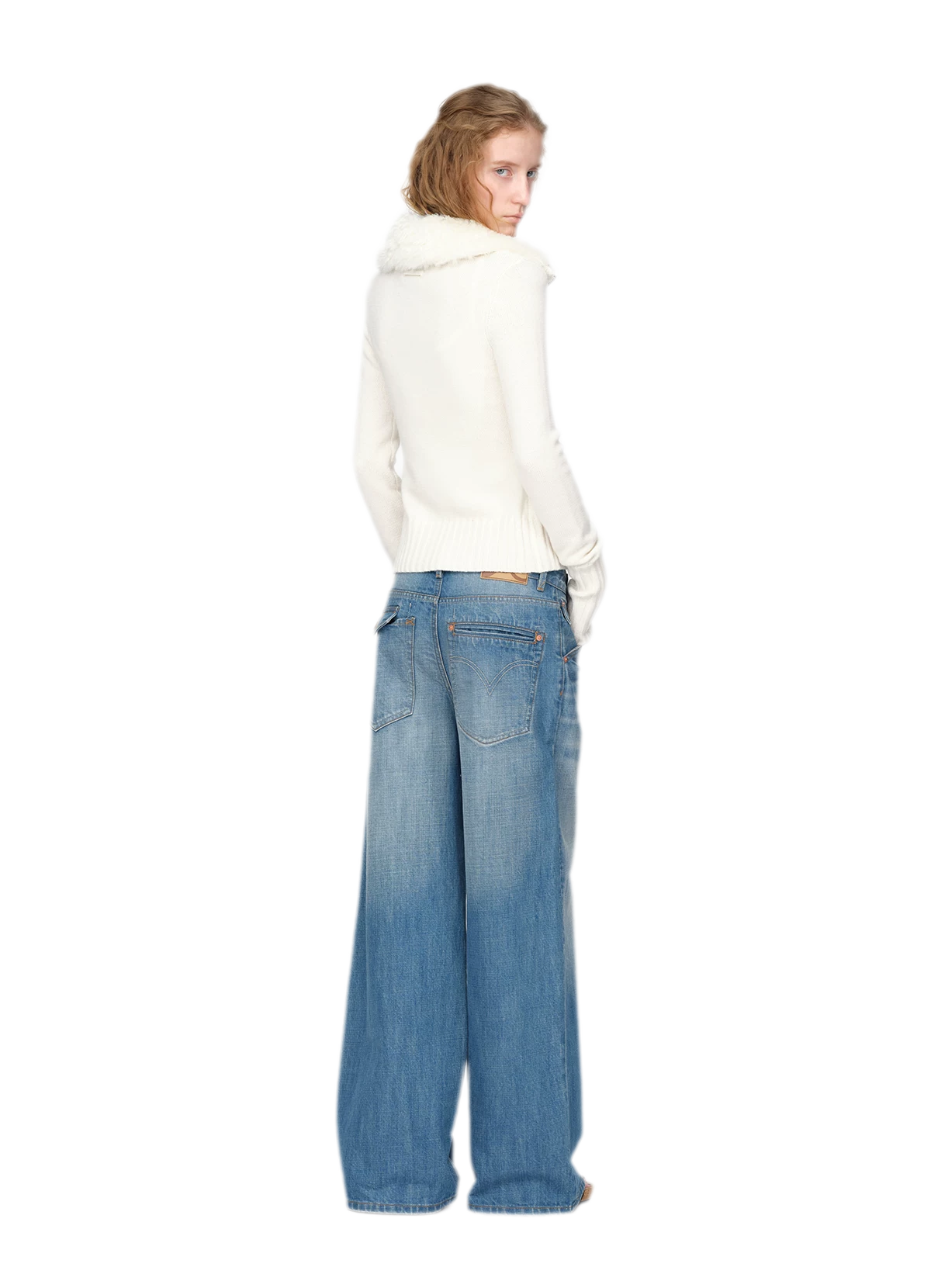 Washed Whisker Wide-Leg Jeans