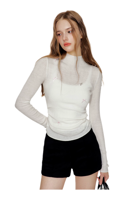 Fine Wool Ruched Bow Top