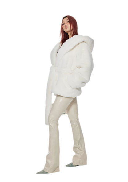 Plush Hooded Faux-Fur Coat