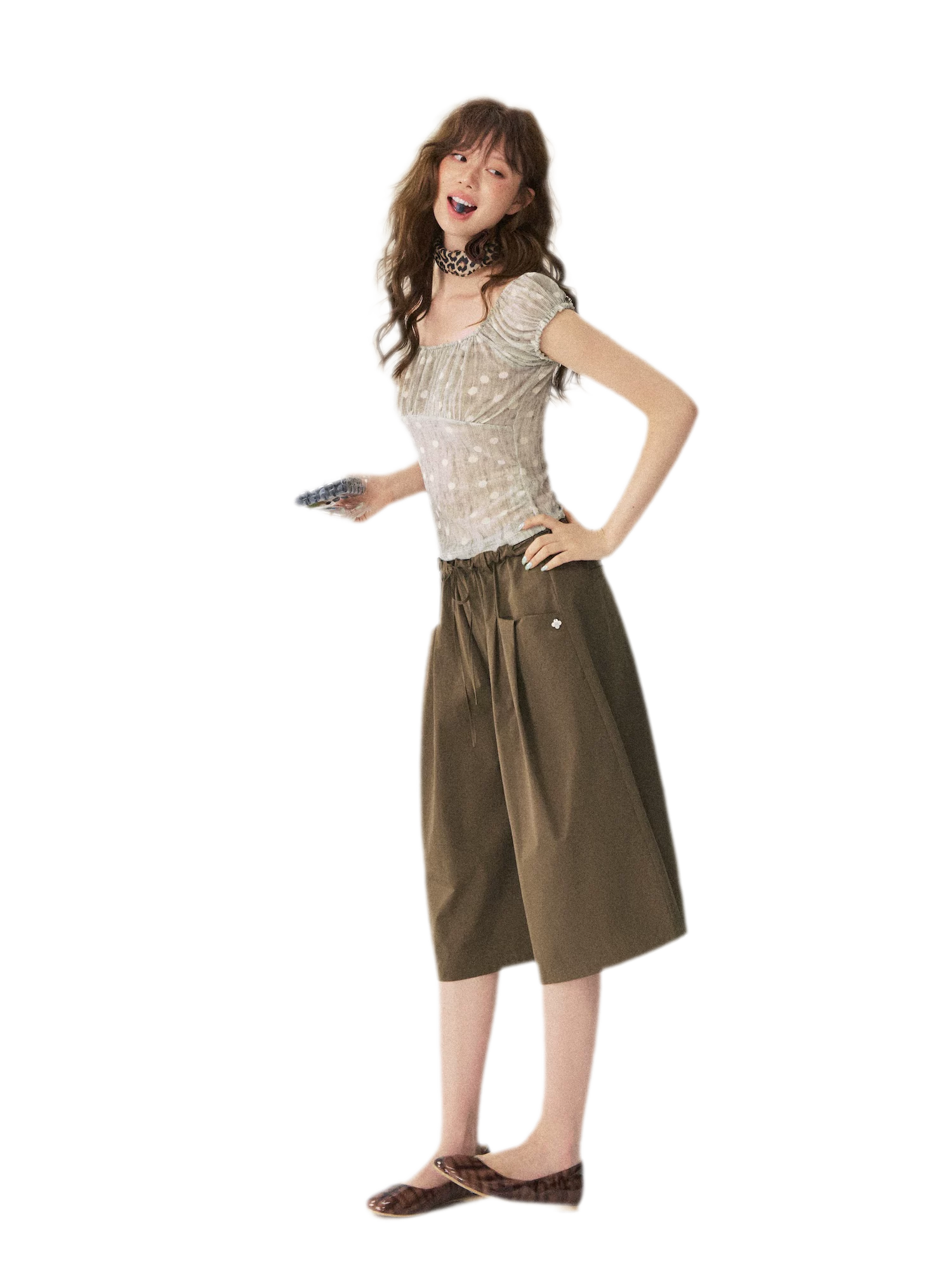 Polka Dot Ruched T-Shirt