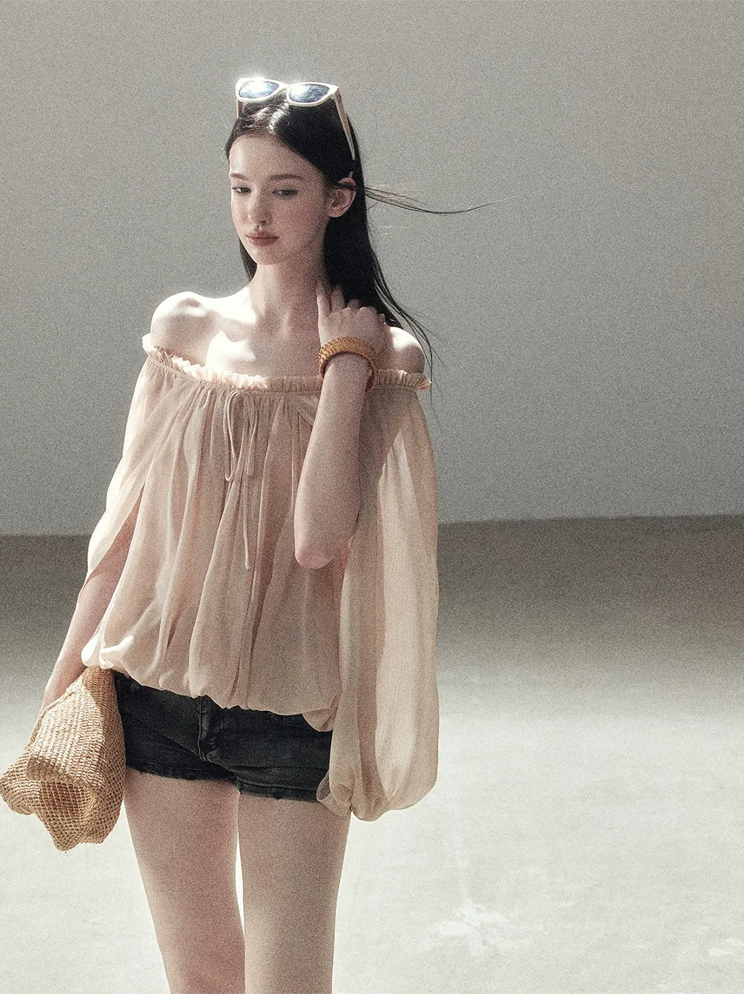 Crinkled Off-Shoulder Top