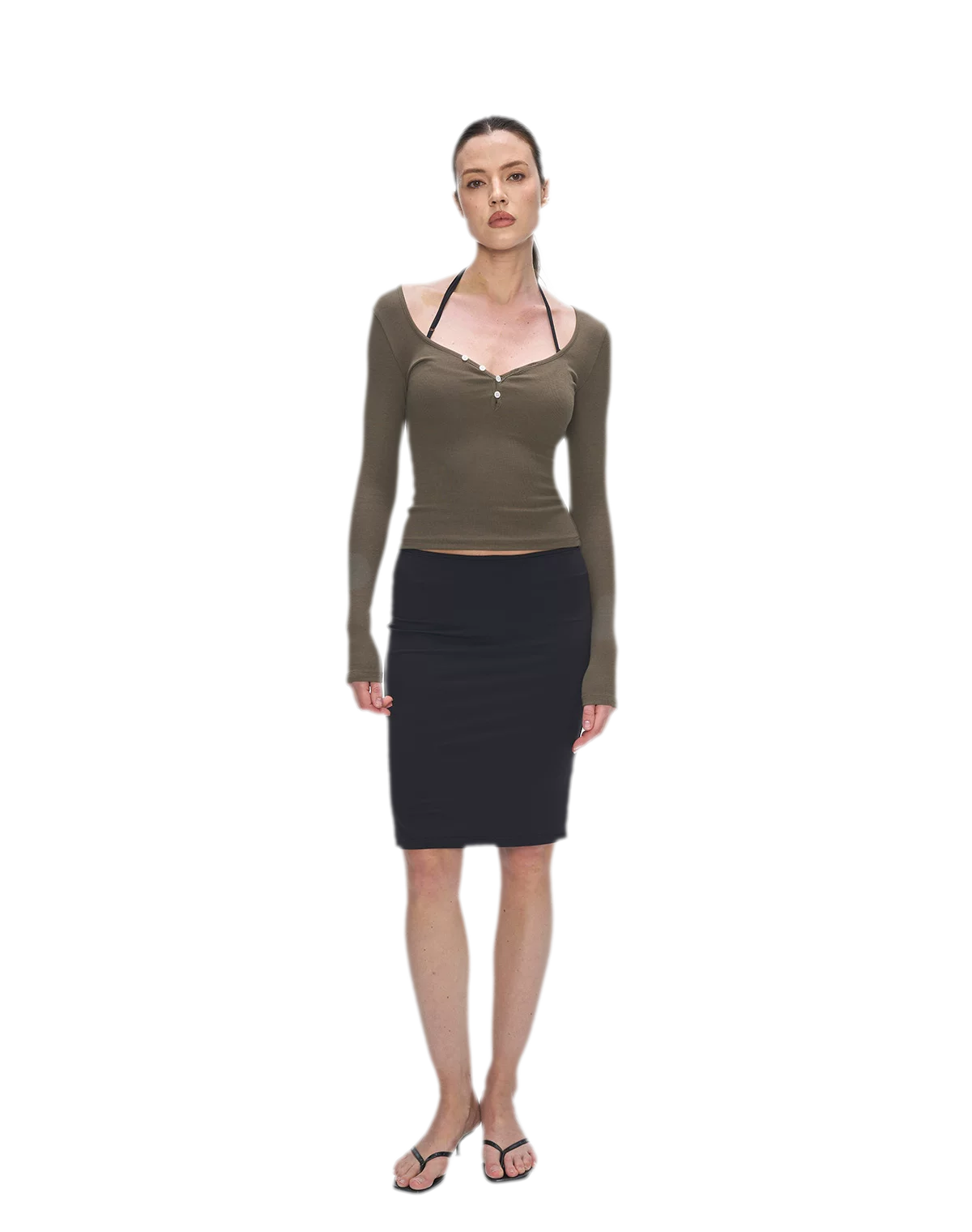 Ribbed V-Neck Button Top