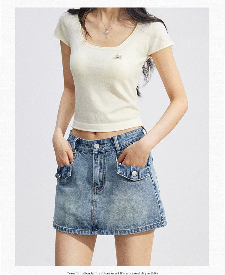 Candy Color U-Neck Short Sleeve T-Shirt