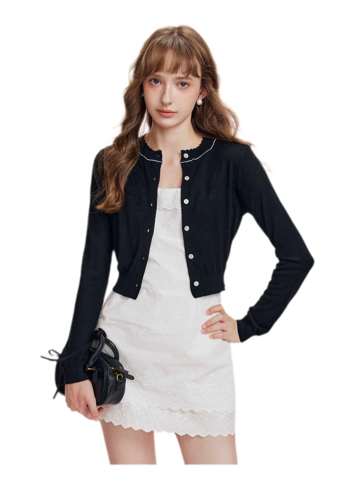 Cashmere Wave Trim Cardigan