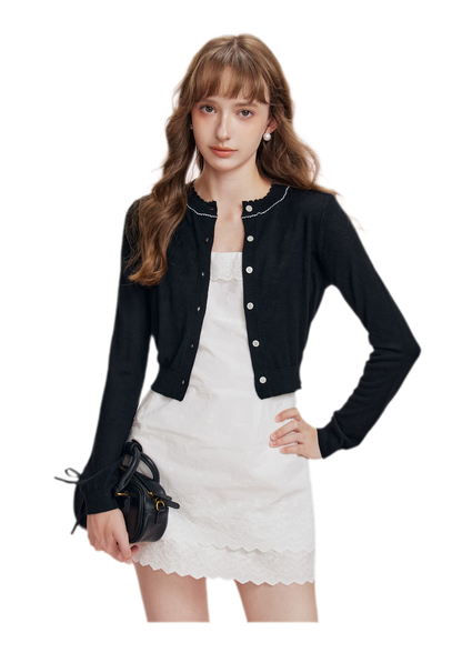 Cashmere Wave Trim Cardigan