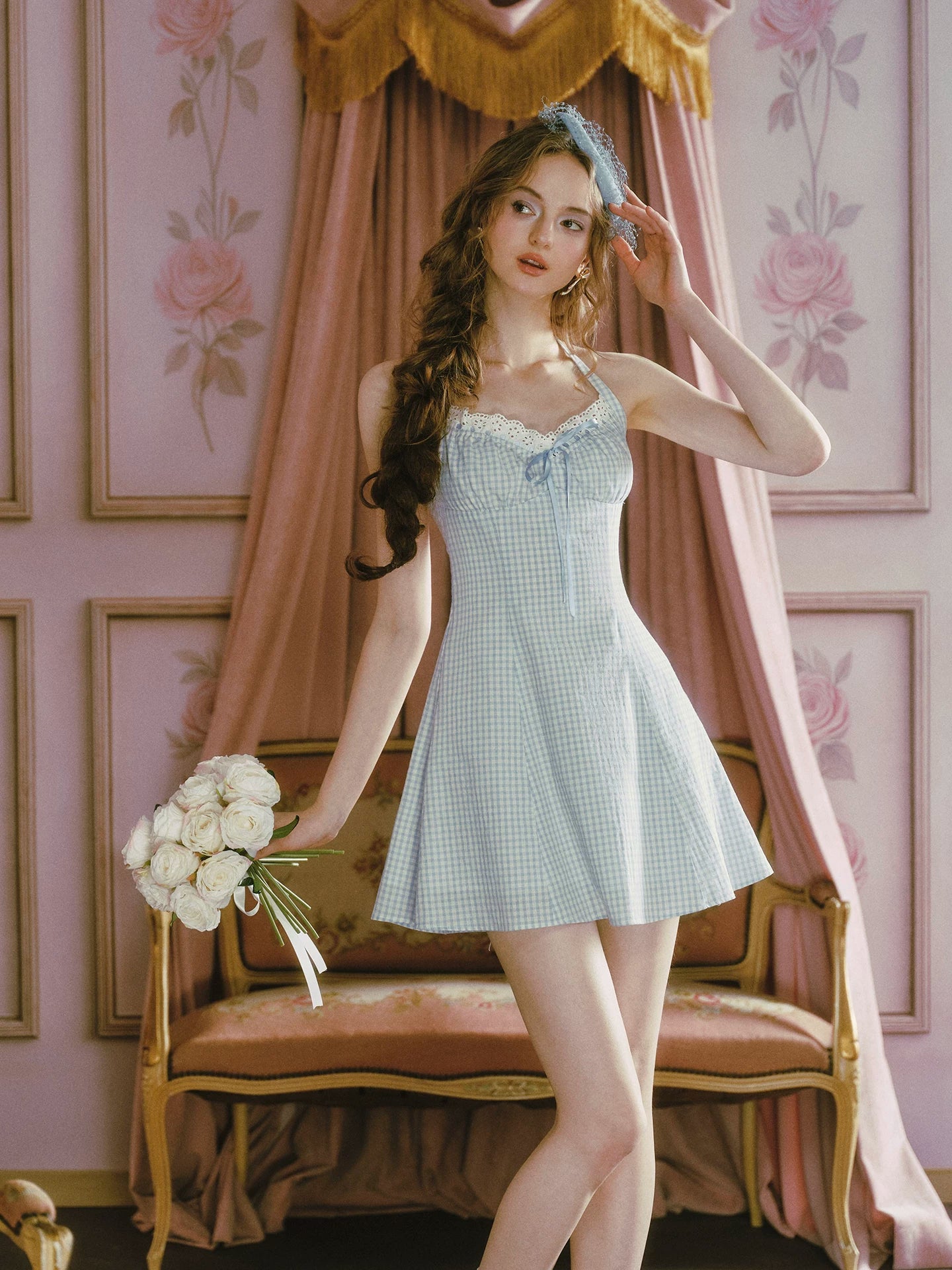 Gingham Halter A-Line Mini Dress