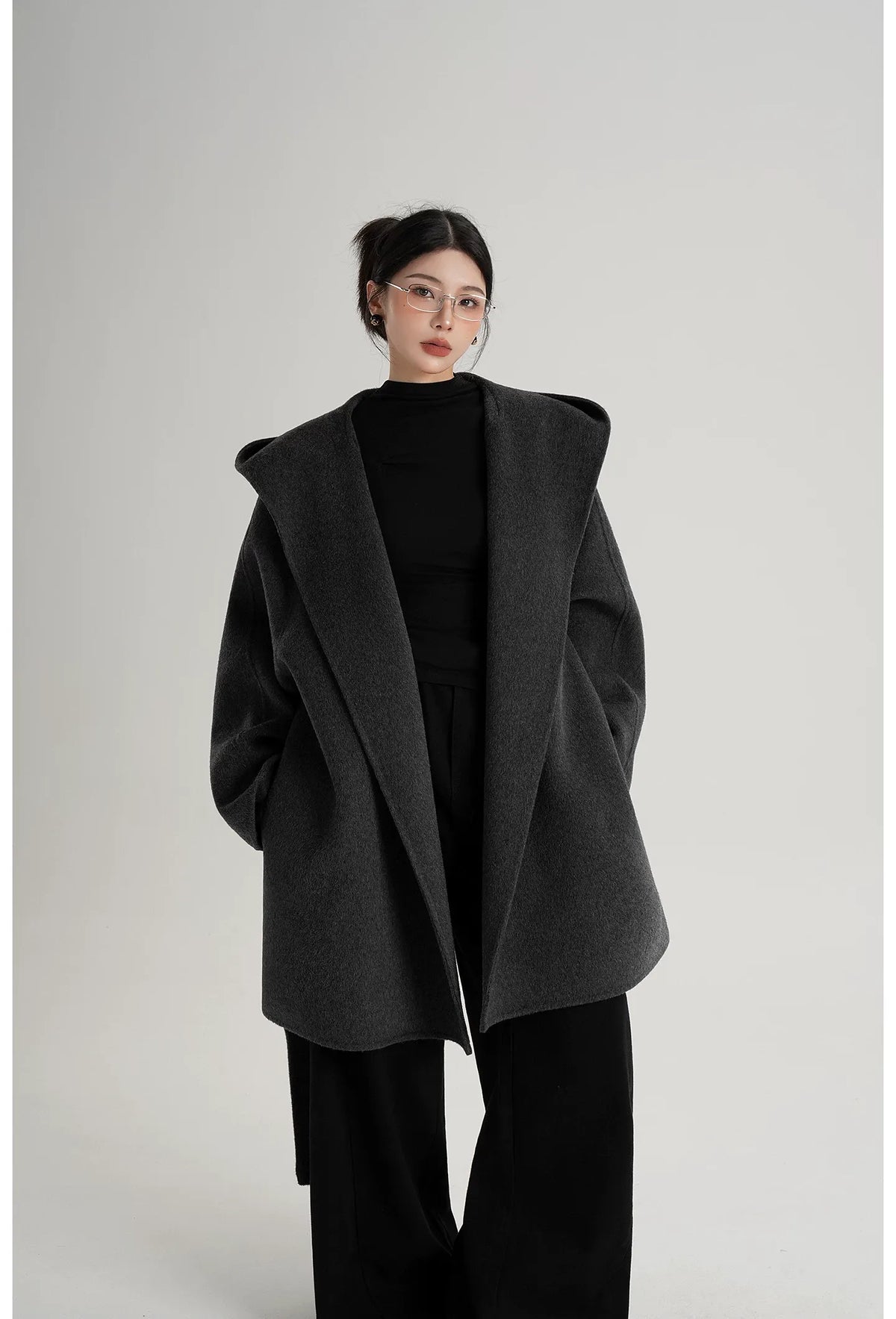 Hand-Sewn Oversized Hooded Wool Coat