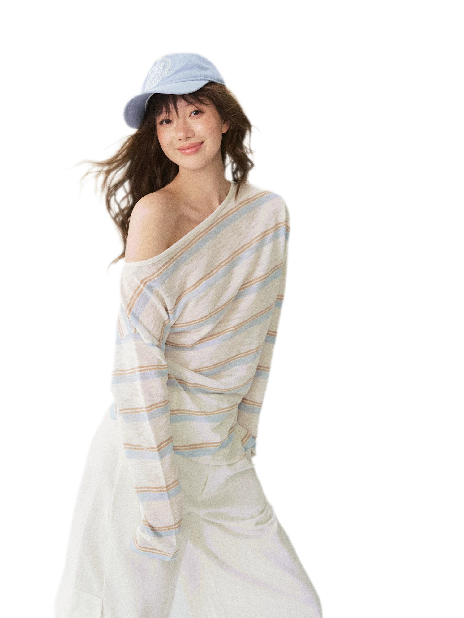 Sheer One-Shoulder Stripe Tee