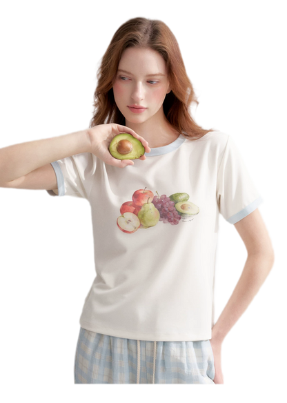 Rhinestone Fruit Print Tee