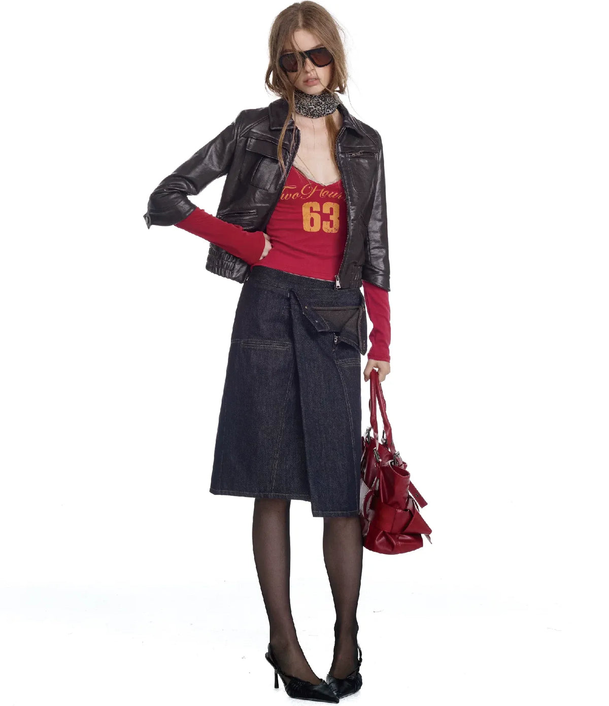 Washed Leather Cropped Cargo Jacket