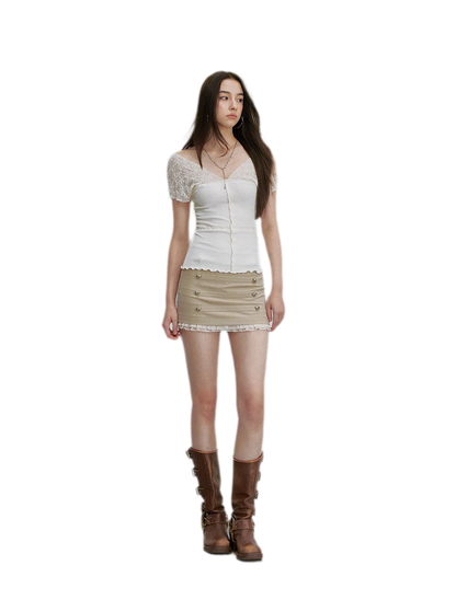 Lace Trim Mini Skirt