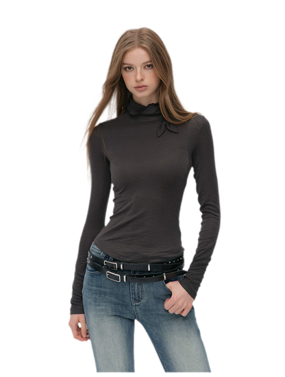 Lyocell Bow High-Neck T-Shirt