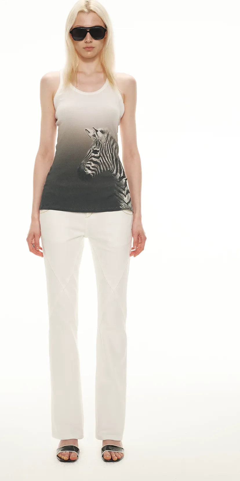 Gradient Zebra Print Fitted Racerback Tank Top
