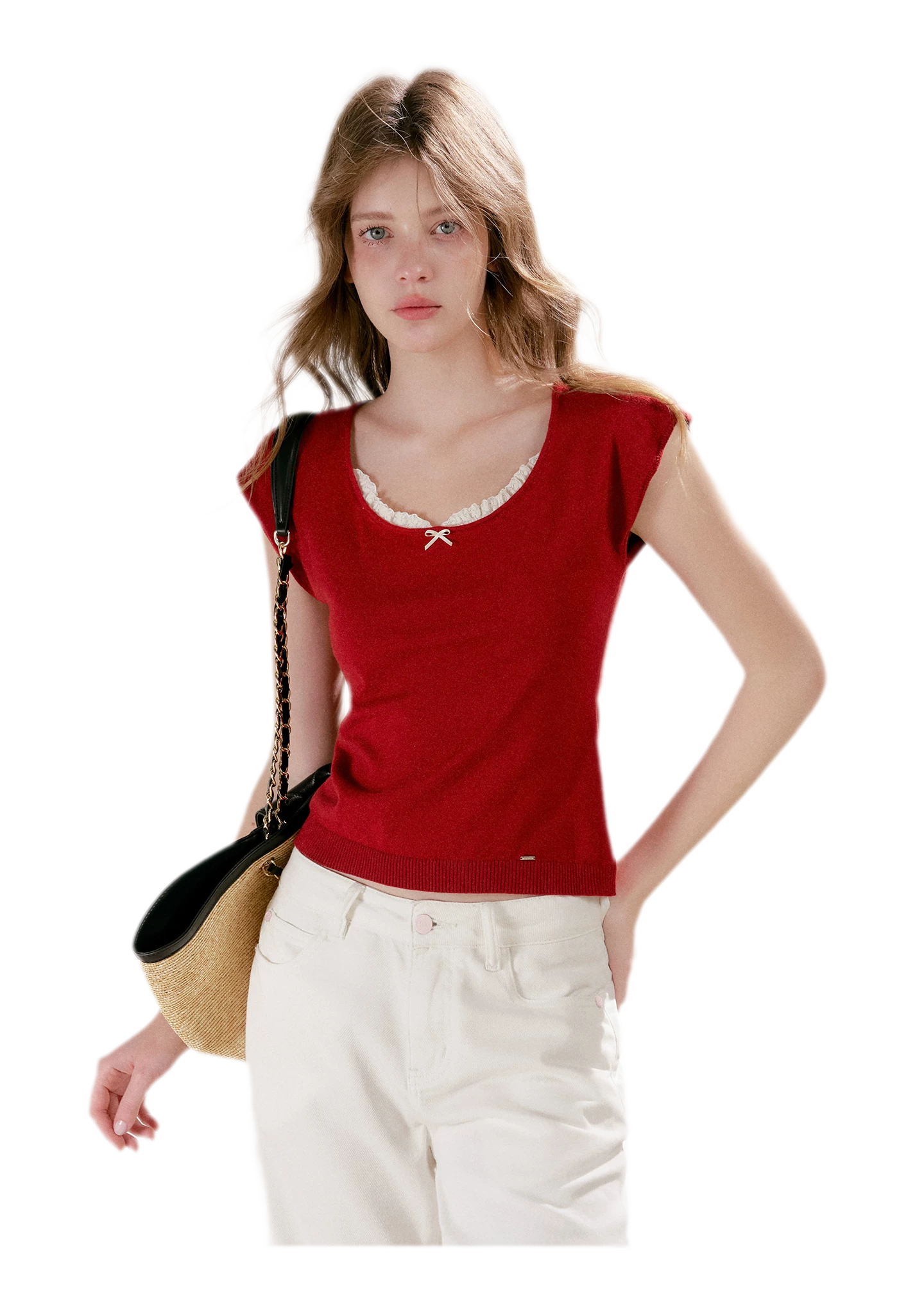 Lace Trim Square Neck Tee