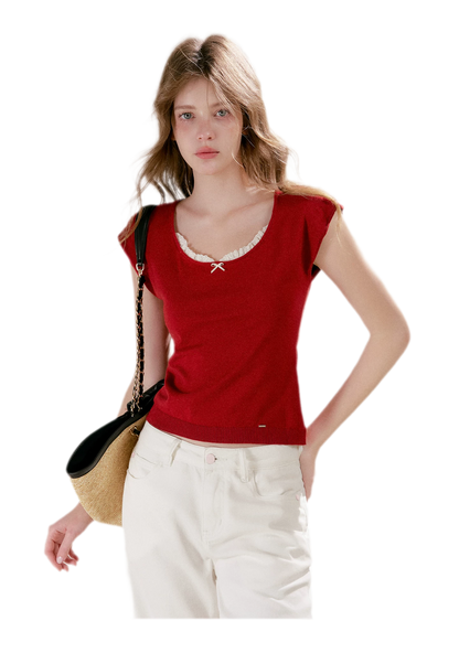 Lace Trim Square Neck Tee