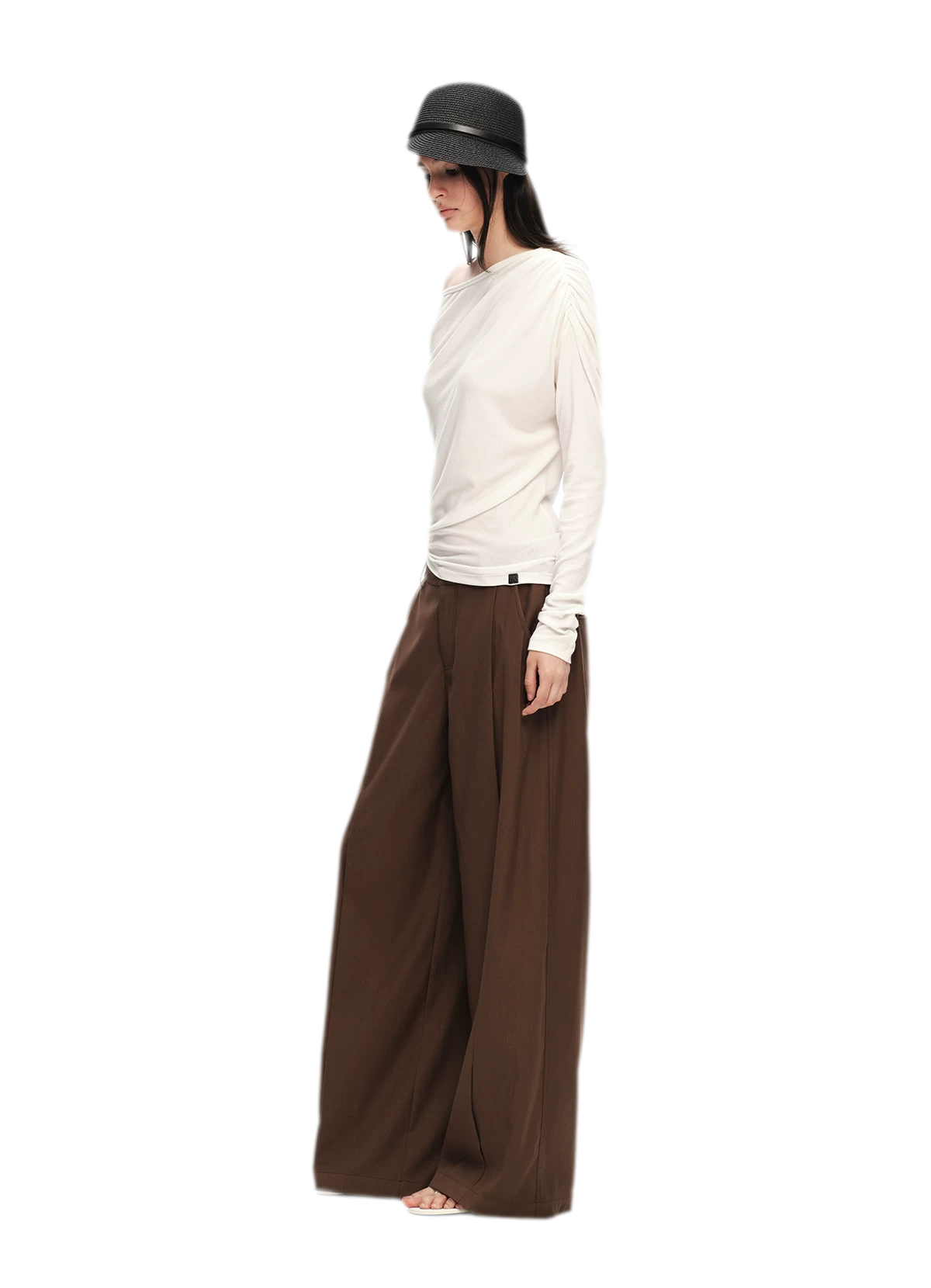 Wool Lyocell Ruched Shoulder Top