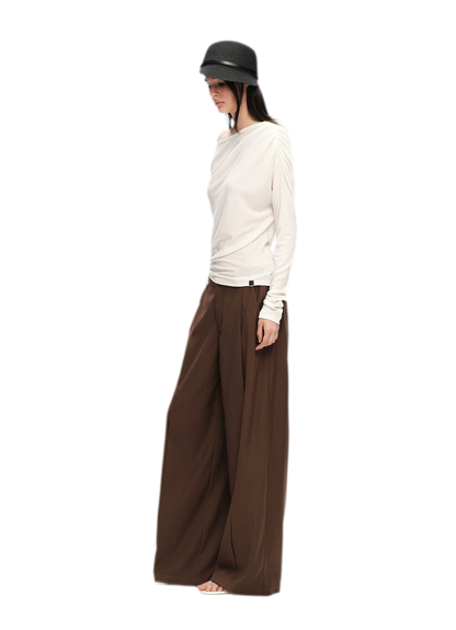 Wool Lyocell Ruched Shoulder Top