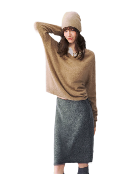 Flauschiger Mohairpullover mit V-Ausschnitt