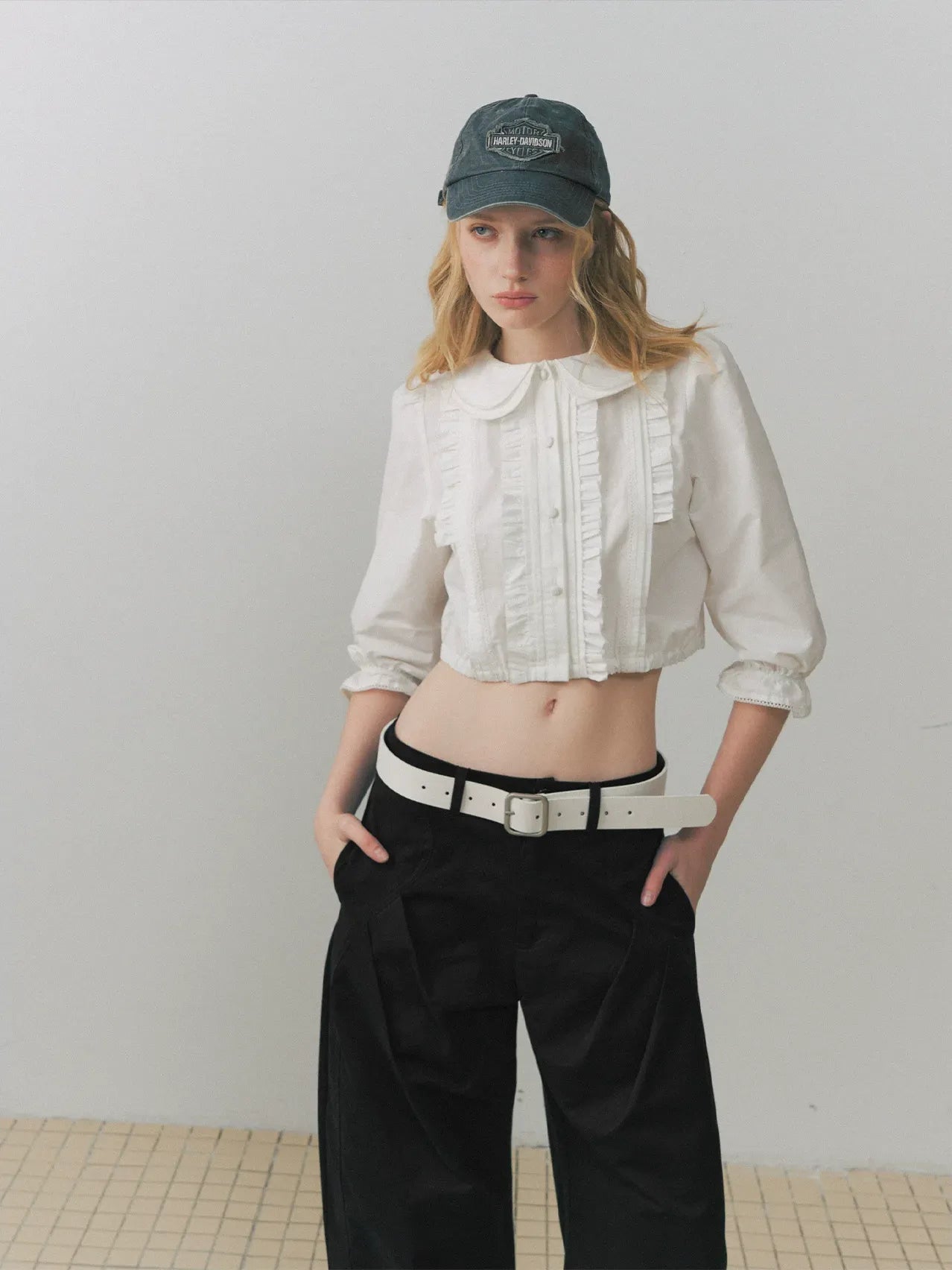 Ruffled Collar Peplum Blouse