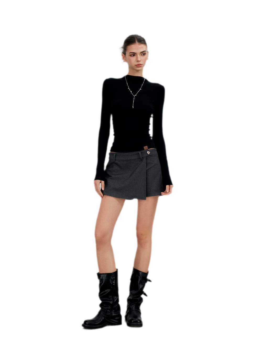 Tailored Irregular Faux Two-Piece Skort